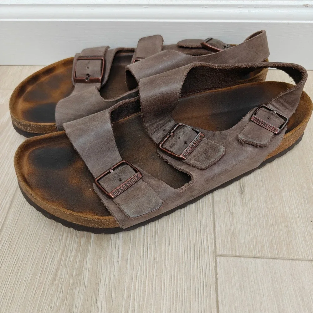 Birkenstock Milano Mens Sandals 43 Brown Oiled Leather Soft Footbed Gorpcore